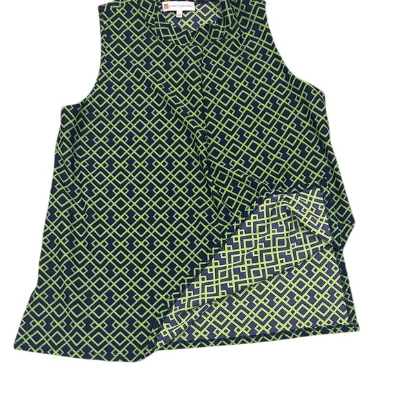 Jude Connally Green navy Geometric sleeveless mock neck Blouse size large - Picture 6 of 10